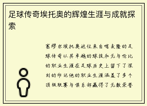 足球传奇埃托奥的辉煌生涯与成就探索